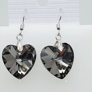 Smoky Crystal Heart Dangle Earrings, AZFA1181